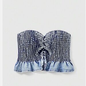 NWT No Label Size M Shirred Ruched Denim Crop Top